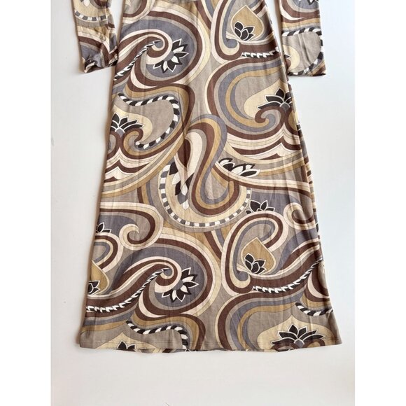 ZARA Beige Brown Graphic Print Knit Long Sleeve Bodycon Maxi Dress, Size M - Picture 9 of 15